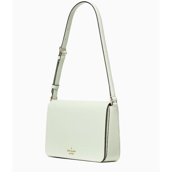 New Kate Spade Staci Flap Shoulder Bag Saffiano Leather Light Olive - Picture 3 of 5